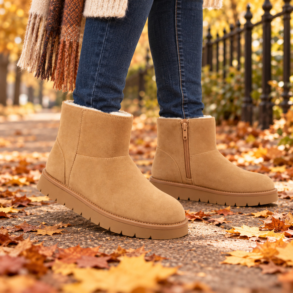 Women's Size 10 Tan Faux Suede Ankle Boots Memory Foam Zip Fall Winter